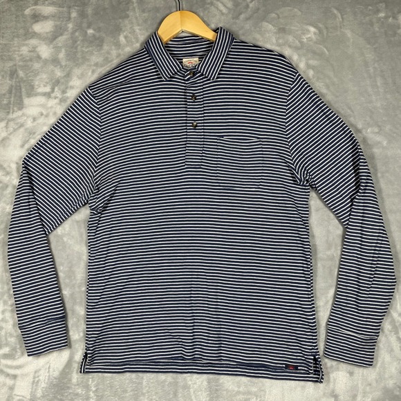 FAHERTY BRAND Long Sleeve Striped Pocket Polo Shirt Men's Size M Made in Peru - Picture 1 of 10